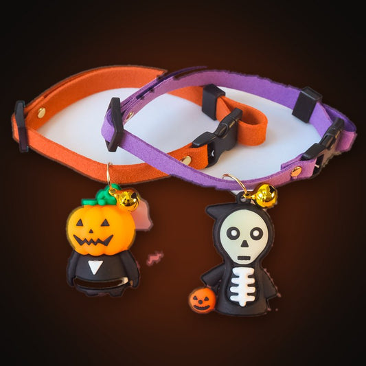 Collares de Halloween para perro con colgante de calabaza y esqueleto