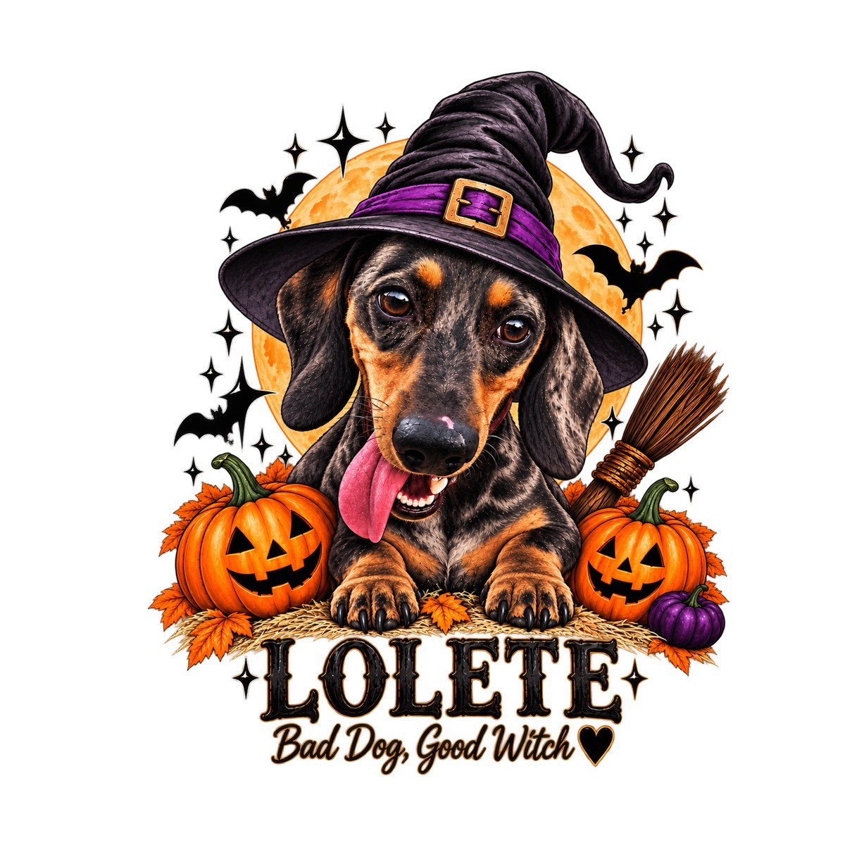 Diseño THE WITCH con el nombre de la mascota