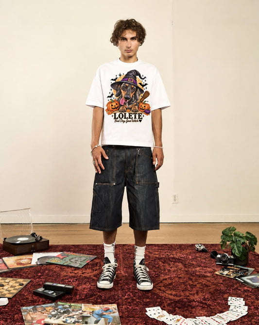 Man wearing the THE WITCH custom pet t-shirt